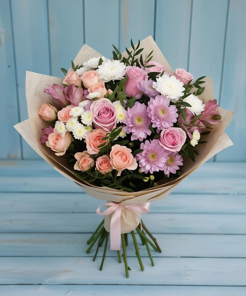 Букет цветов из: Хризантемы, Розы и Альстромерии в Хвастовичах