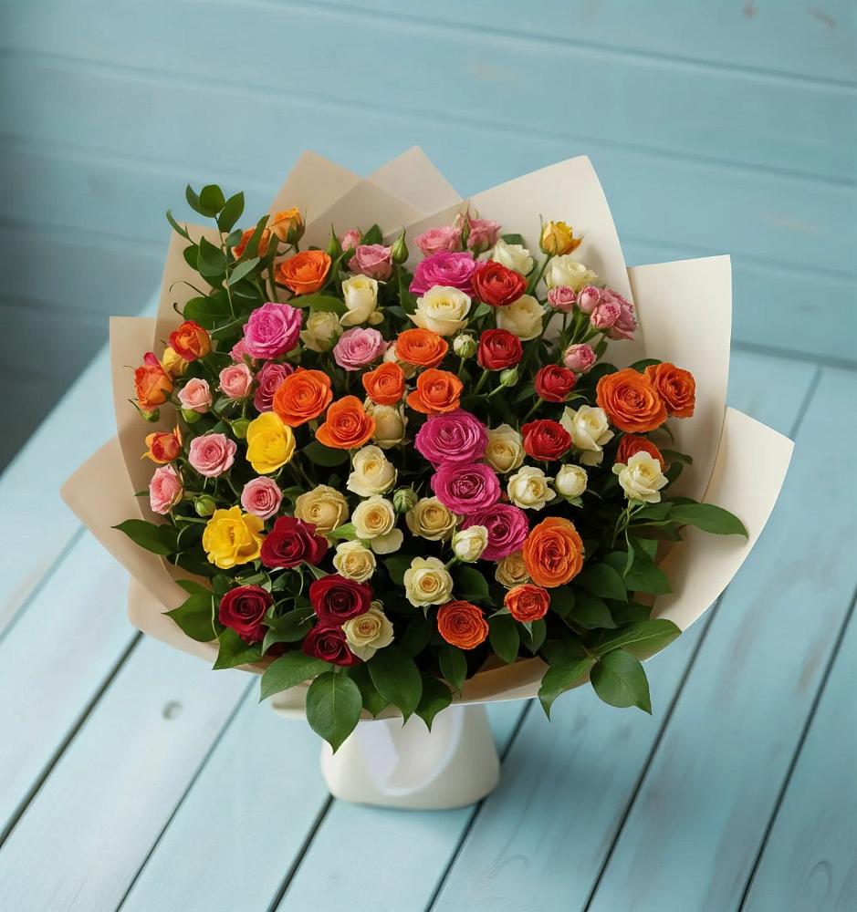 Букет Микс из разноцветных кустовых роз в Хвастовичах