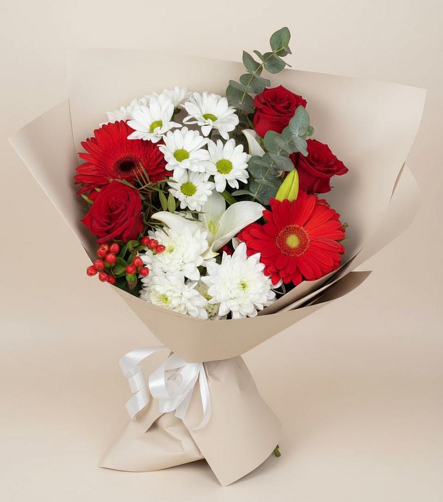 Букет цветов из: Розы, Хризантемы, Герберы и Лилии в Хвастовичах