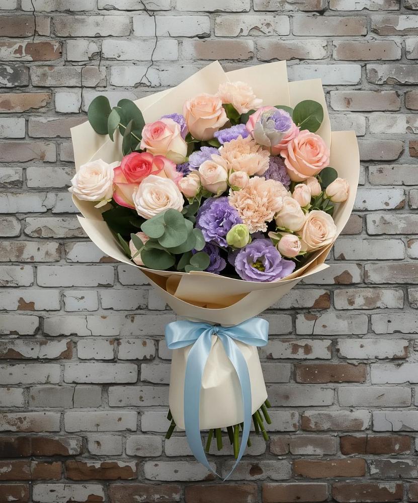 Букет цветов из: Розы, Лизиантусы и Гвоздики в Хвастовичах