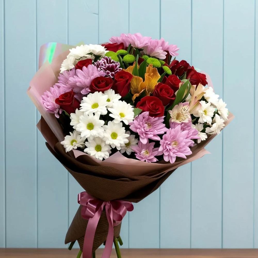 Букет цветов из: Розы, Хризантемы и Альстромерии в Хвастовичах