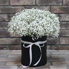 Цветочная композиция из Гипсофила в шляпной коробке в Хвастовичах