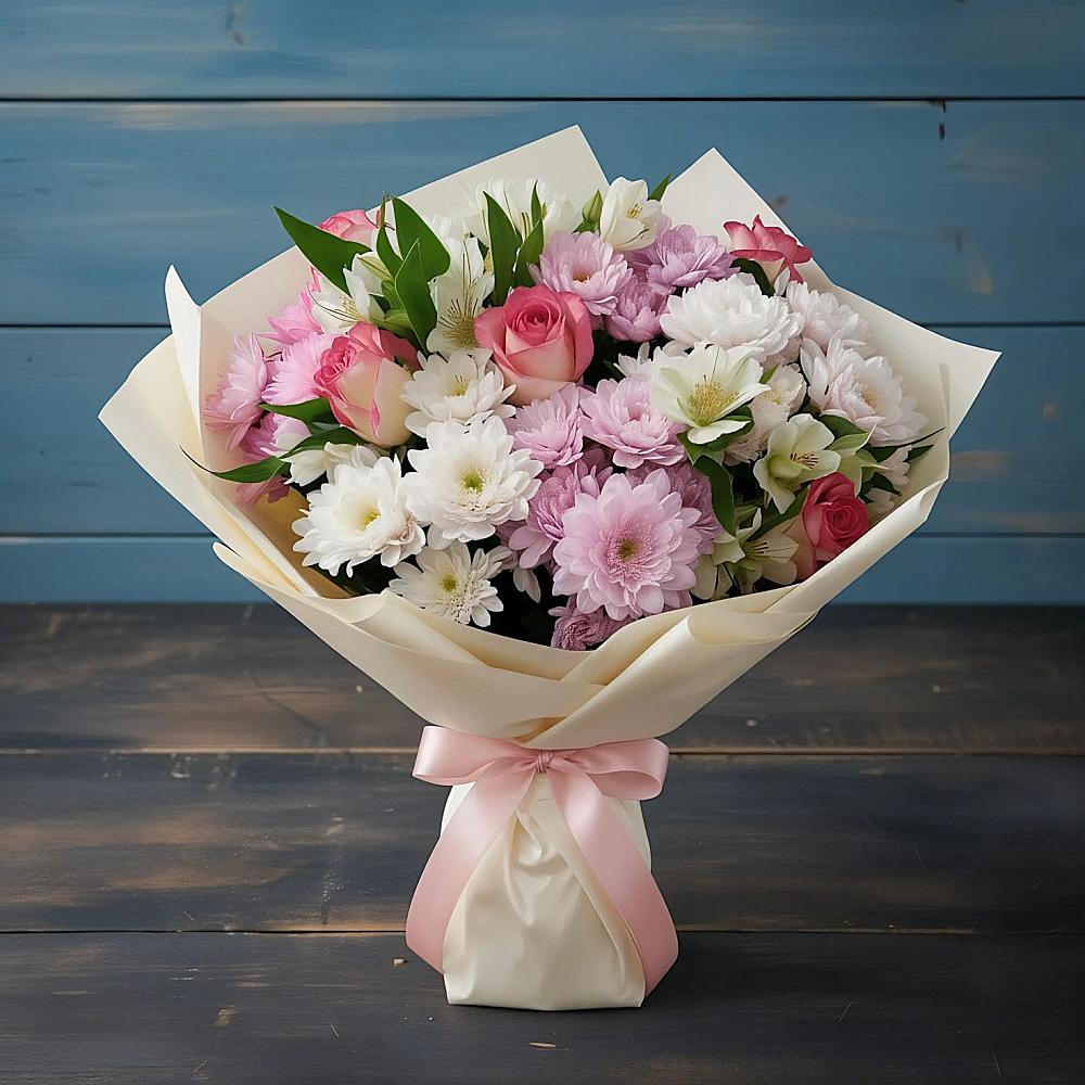 Букет цветов из: Хризантемы, Альстромерии и Розы в Хвастовичах